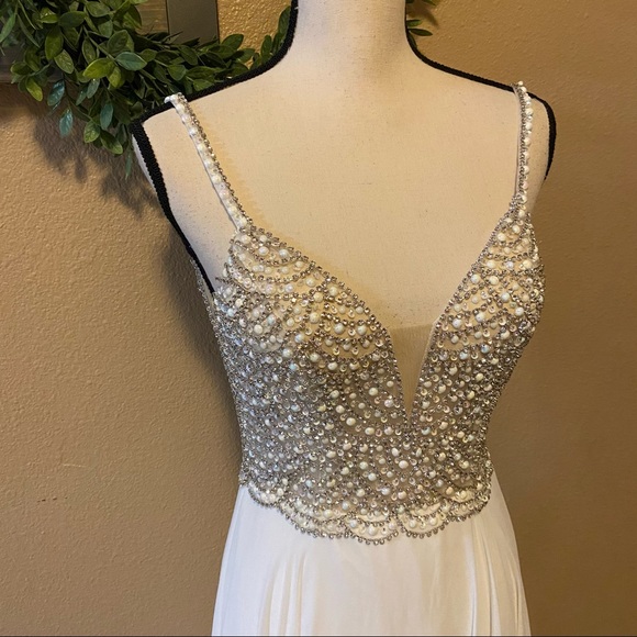 NWOT Lulus Luxe True Love White Beaded Rhinestone Maxi Dress - Picture 5 of 13